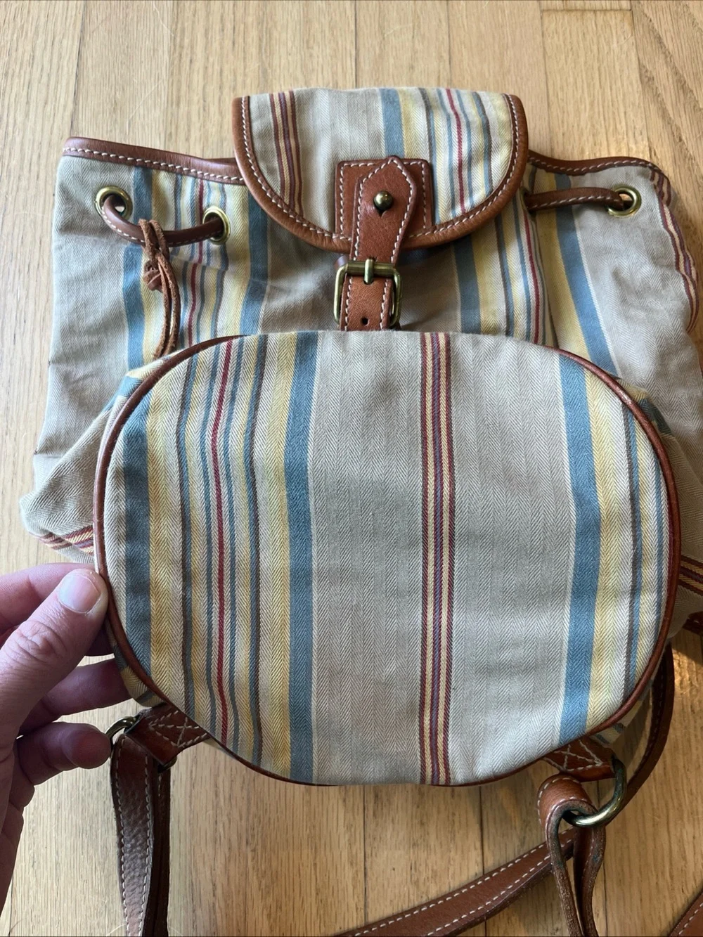 Vintage Polo Ralph Lauren Backpack Drawstring Striped Distressed Faded Look